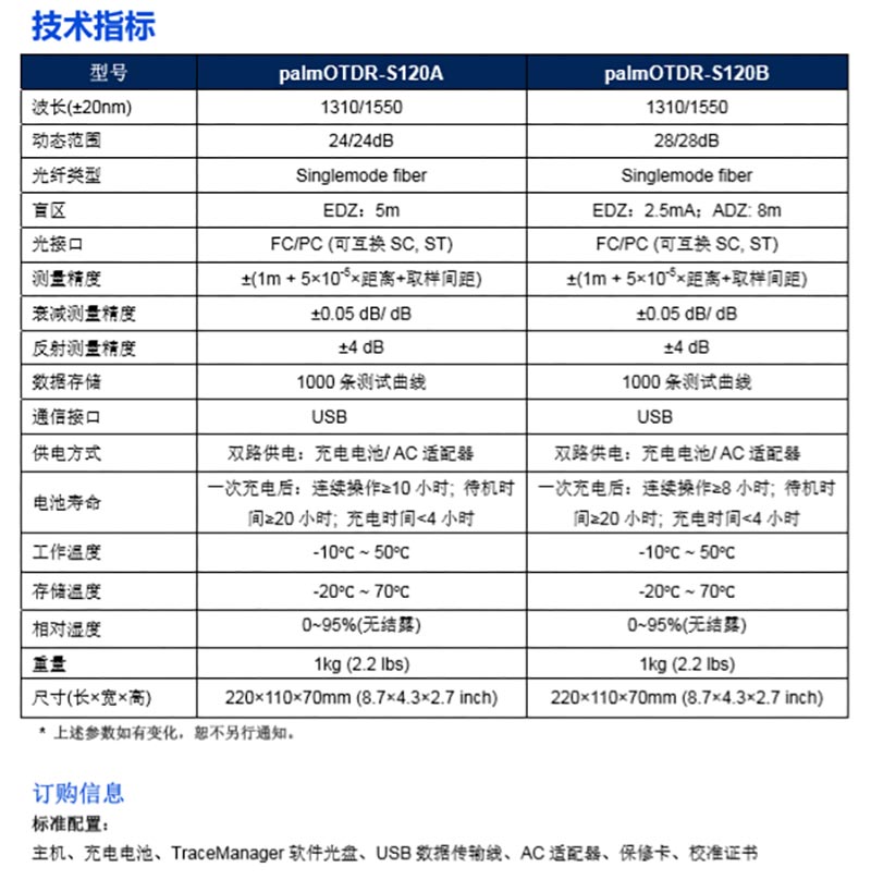 美國信維光時(shí)域反射儀S120系列技術(shù)指標(biāo)及參數(shù)